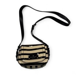 Kate Spade New York Crossbody Bag Striped Beige‎ Black Patent Chelsea Park